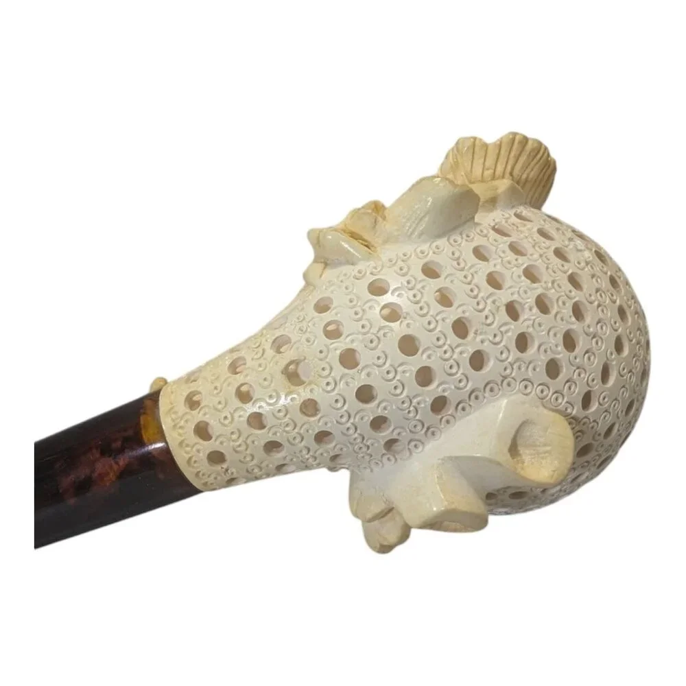 Vintage Hand-Carved Meerschaum Eagle Head Wings Tobacco Pipe With Case Unused - Picture 9 of 13